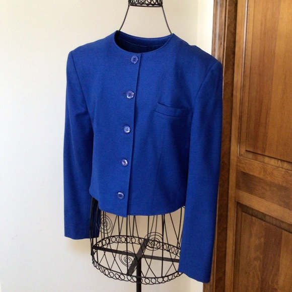 Pendleton Vintage Royal Blue 100% Pure Virgin Wool Cropped Blazer - Picture 2 of 6